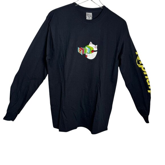 RIPNDIP Lord Nermal Long Sleeve Tee black Men's size medium Cat Graphic Shirt - Picture 1 of 12